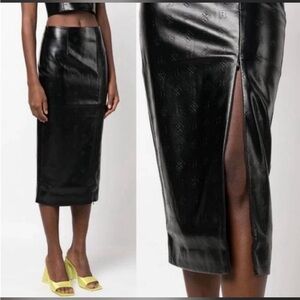 ROTATE Birger Christensen Leeds Vegan Leather Pencil Midi Logo Skirt, size 8